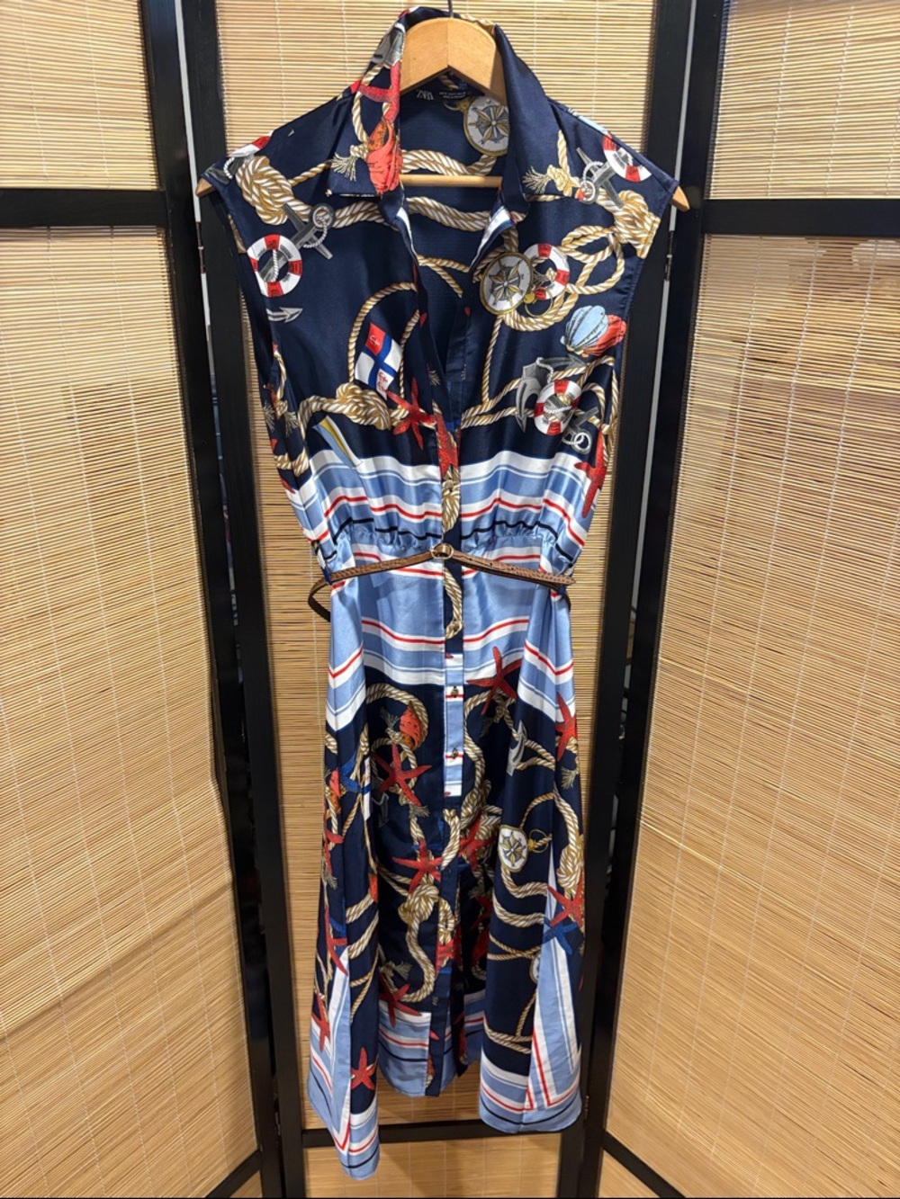 Zara Nautical Print Sleeveless Shirt Dress